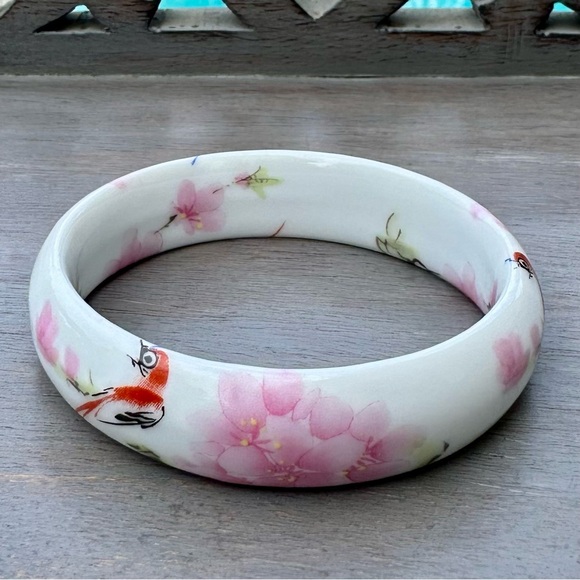 Bird & Cherry Blossom Ceramic Bangle - Picture 2 of 8
